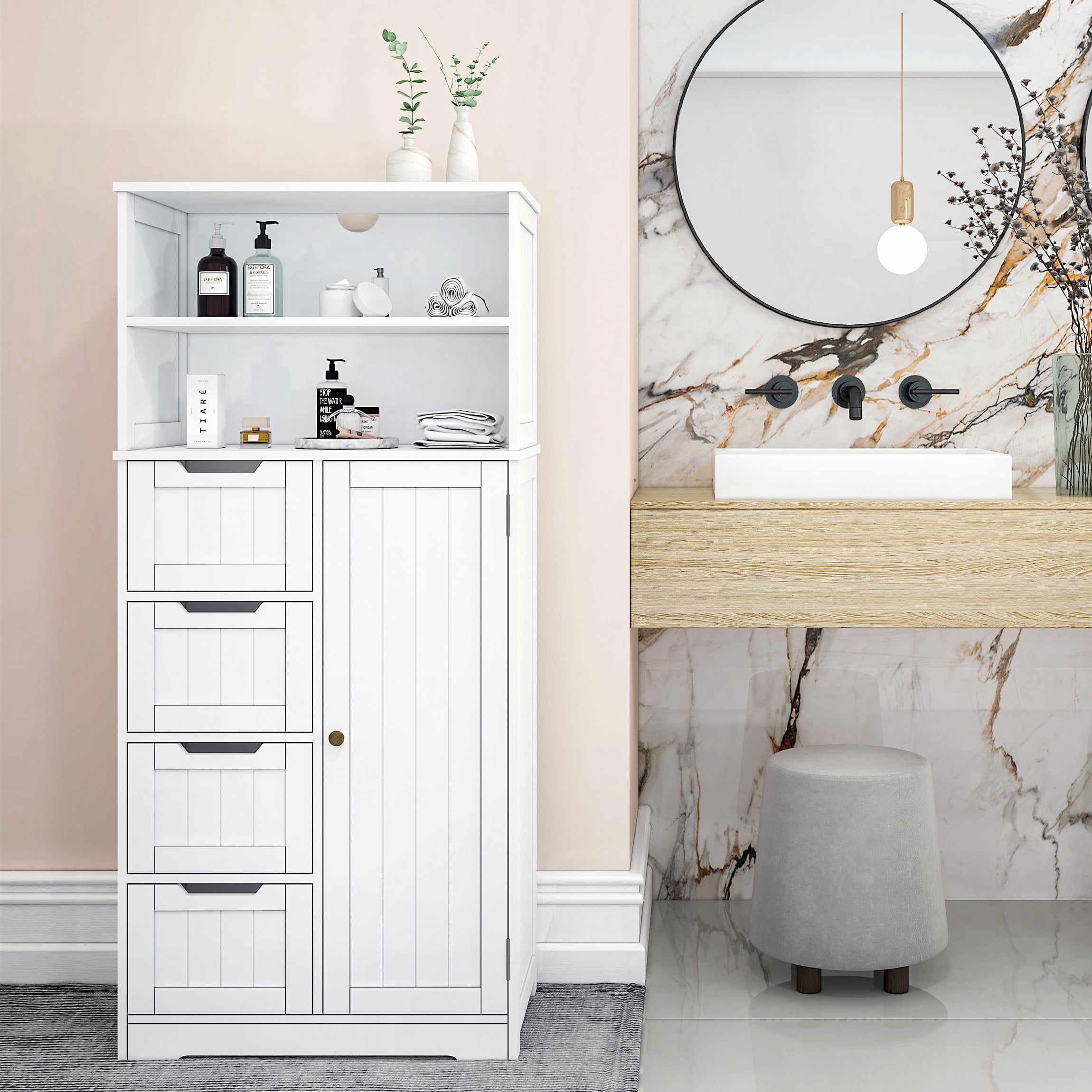 Ktaxon Bathroom Floor Cabinet, Freestanding Storage Cabinet with 4 ...