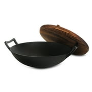 MegaChef 14 Inch Heavy Duty Cast Iron Wok with Wood Lid