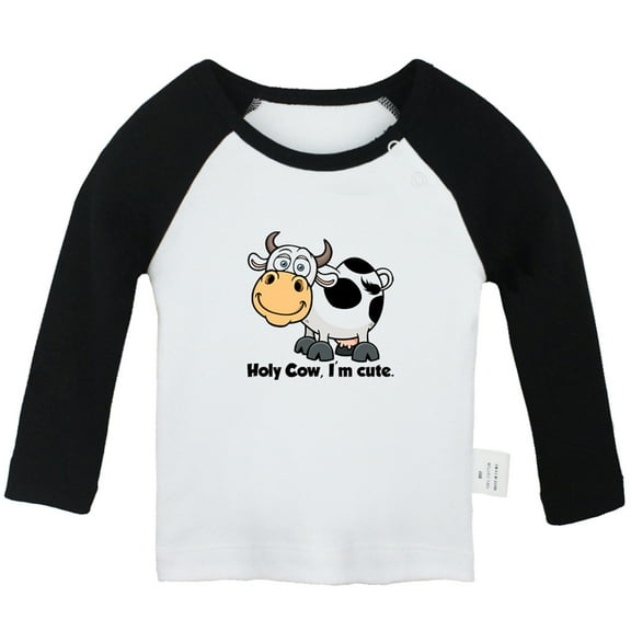 Holy Cow I'm Cute Funny T shirt For Baby, Newborn Babies Animal Cow T-shirts, Infant Tops, 0-24M Kids Graphic Tees Clothing (Long Black Raglan T-shirt, 0-6 Months)