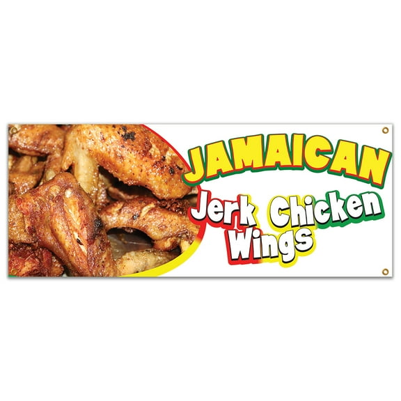 Jamaican Jerk Chicken Wings 48" Banner Concession Stand Food Truck Single Sided