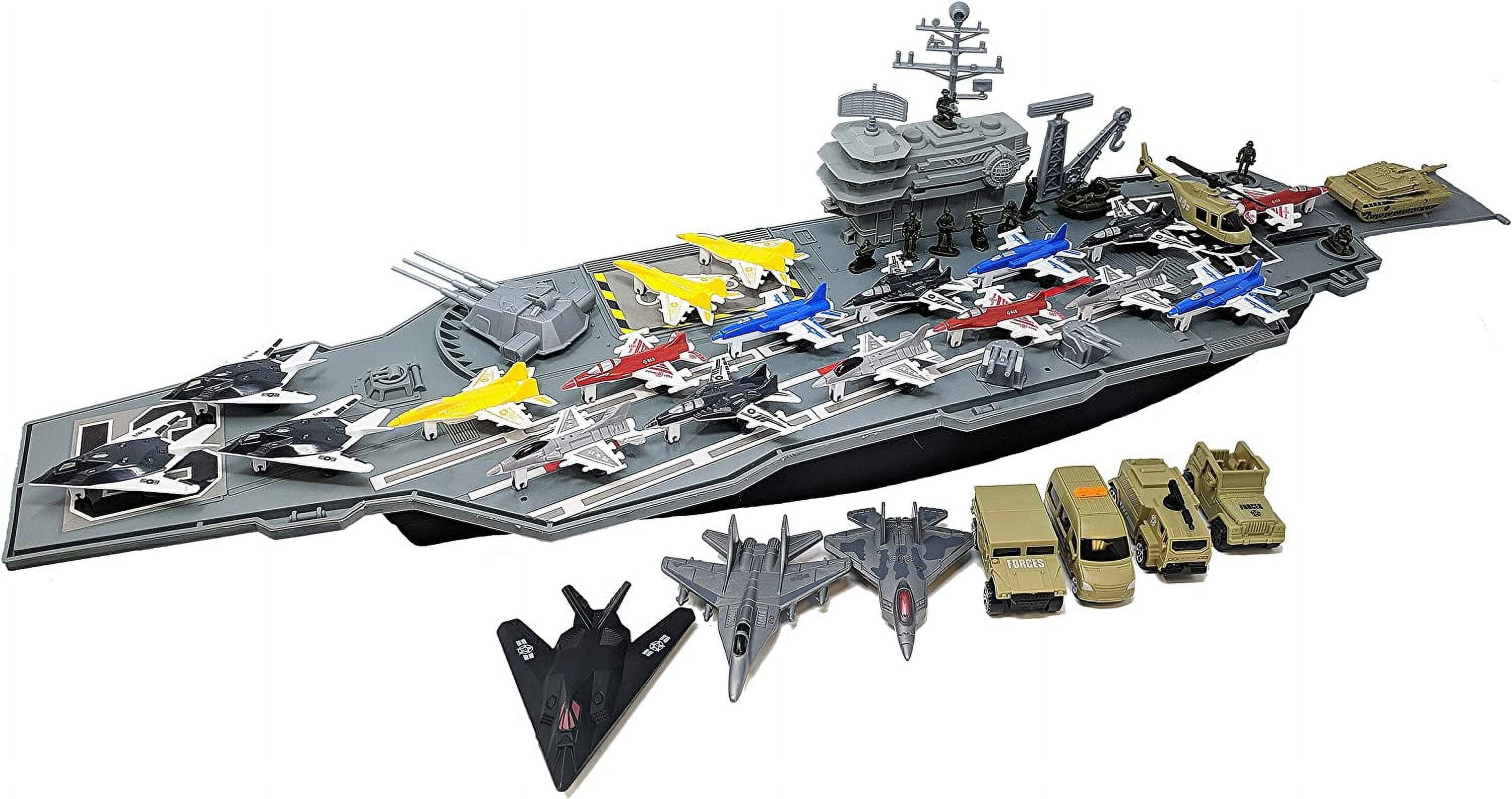 Toy Aircraft Carrier Ship with Warplanes and Submarine Combo Includes 18 Fighter Jets Torpedo