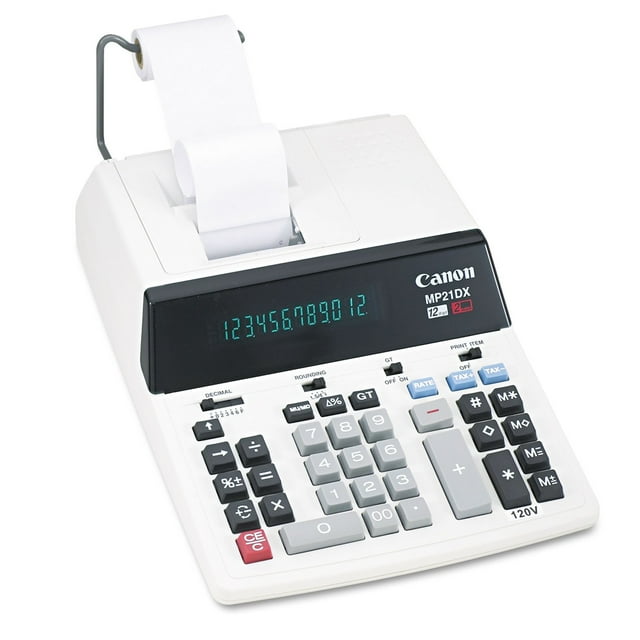 Calculadora de impresión Canon CNMMP21DX de 12 dígitos en color blanco