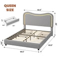thumbnail image 3 of LED Bed Frame with 2 Drawers and Headboard, Cute Upholstered Bed with Storage, Sturdy Platform Bed, No Box Spring Needed, Wooden Slats, Noise Free, Grey,Queen Size, 3 of 8