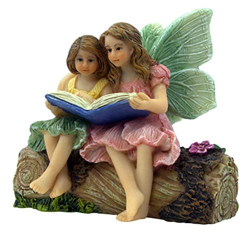 Pretmanns Fairy Garden Fairies Accessories Figurines 2 Adorable Miniature Sitting On A Stump Reading Book Storytime Supplies 1 Piece Com Pretmanns Fairy Garden Fairies, Garden Fairies Figurines