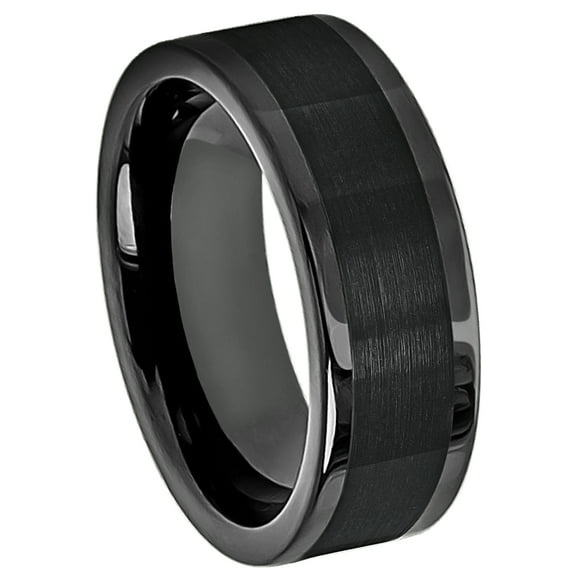 8mm Men's Black Cobalt Wedding Band, Brushed Finish Pipe Cut Anniversary Ring - CT374WAs10