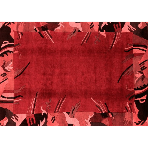 Ahgly Company Indoor Rectangle Abstract Red Modern Area Rugs, 2' x 4'