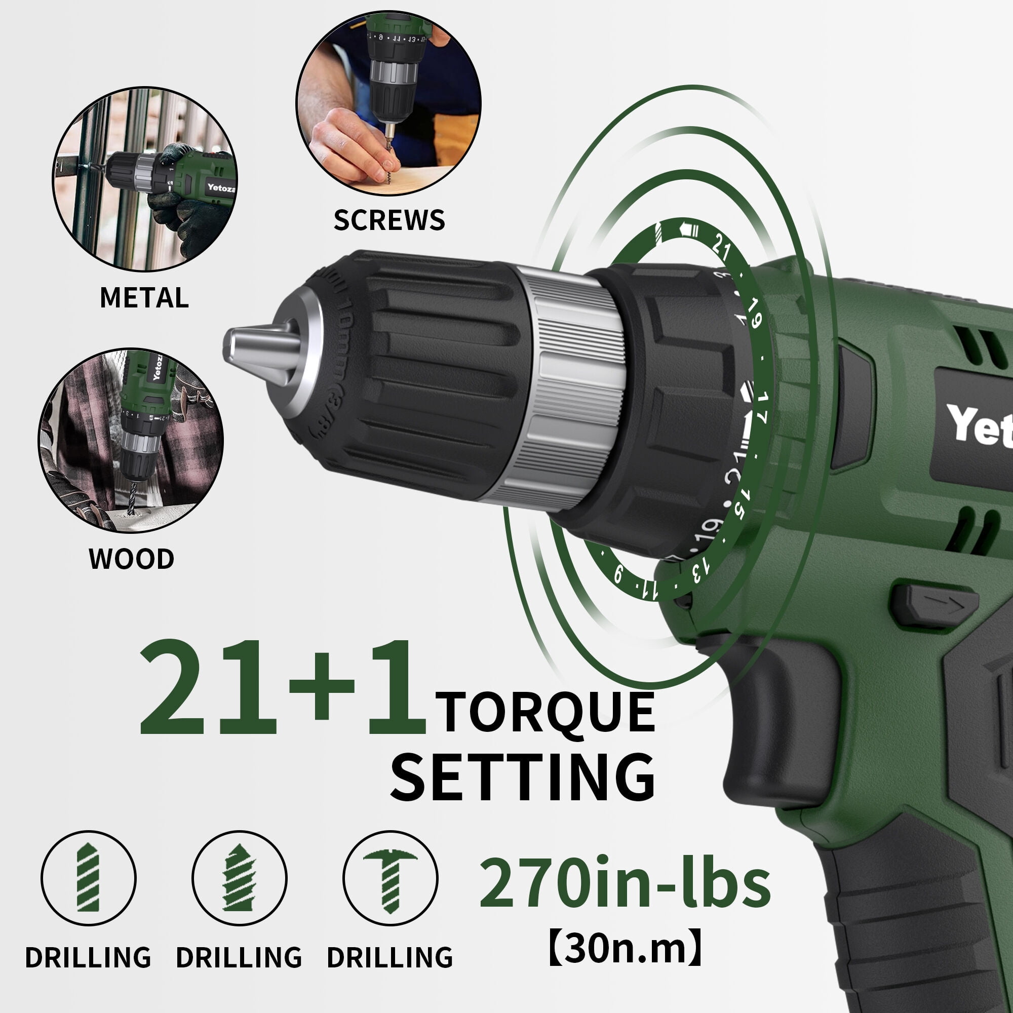 20V Cordless Drill Set with Lithium-Ion Battery and Charger, Electric Power Drill/Driver Kit, 3/8" Keyless Chuck, 22 Torque Settings, Includes 60pcs Drill Bits and Sockets for Home DIY Projects