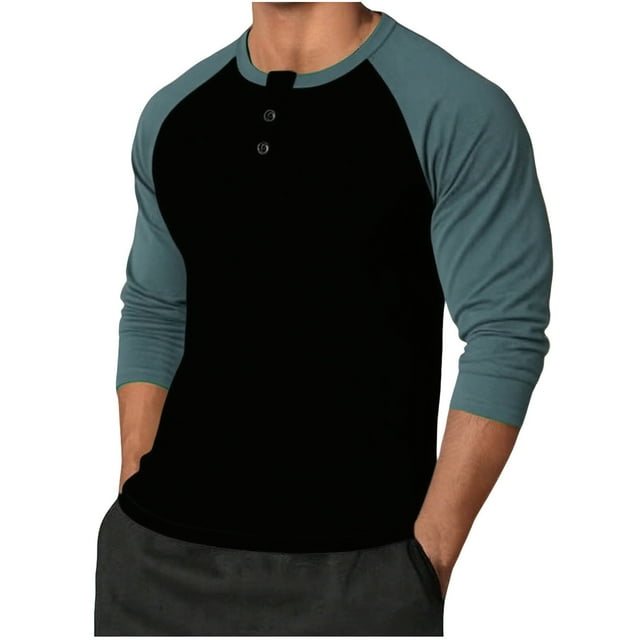 Plebaso Men's Long Sleeve Casual Button Tee Shirts Long Sleeve Color Block T Shirts Mens Lightweight Tops
