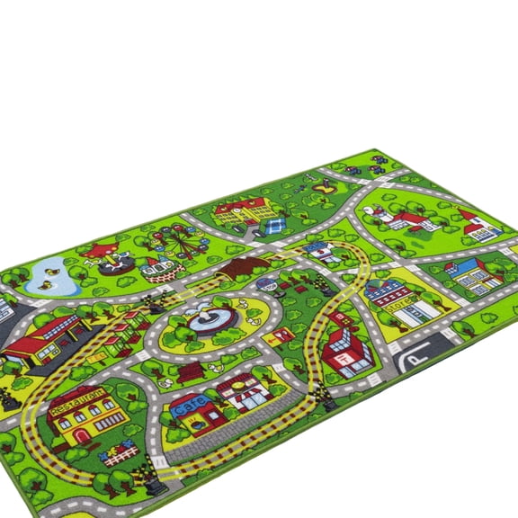 Cateissary Alfombra verde antideslizante para juegos con forma de coche, lavable, disponible en 4 tamaños - Ideal para salas de juegos. Decoración del hogar 90 x 140 cm
