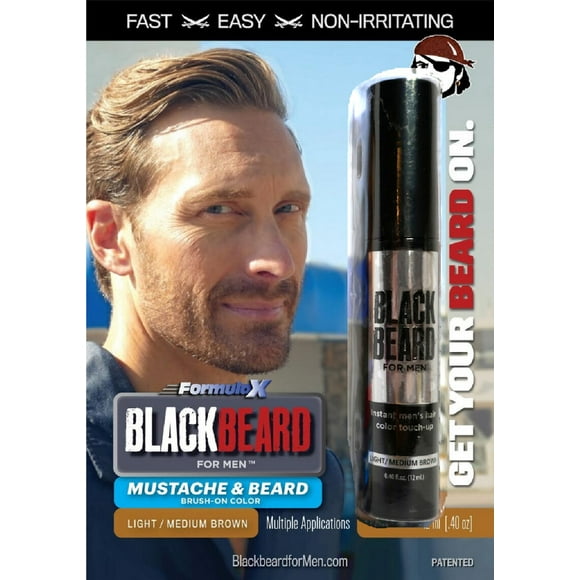 Blackbeard for Men Formula X Instant Mustache, Beard, Eyebrow and Sideburns Color - Fast, Easy, Men’s Grooming, Beard Dye Alternative