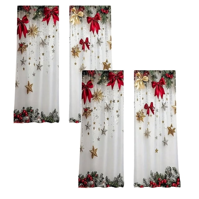 Leojiow 2 Pcs Rideaux Imprimés pour les Fêtes 2 Pcs de Rideaux Plats 2D Imprimés Rouges avec Flocon de Neige et Motifs Convenant à la Chambre et au Salon 75X165Cm