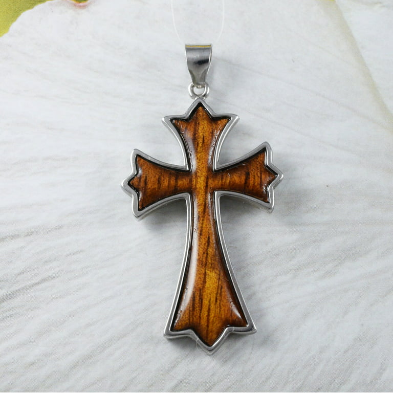 Unique Gorgeous Hawaiian X-Large Genuine Koa Wood Cross Necklace