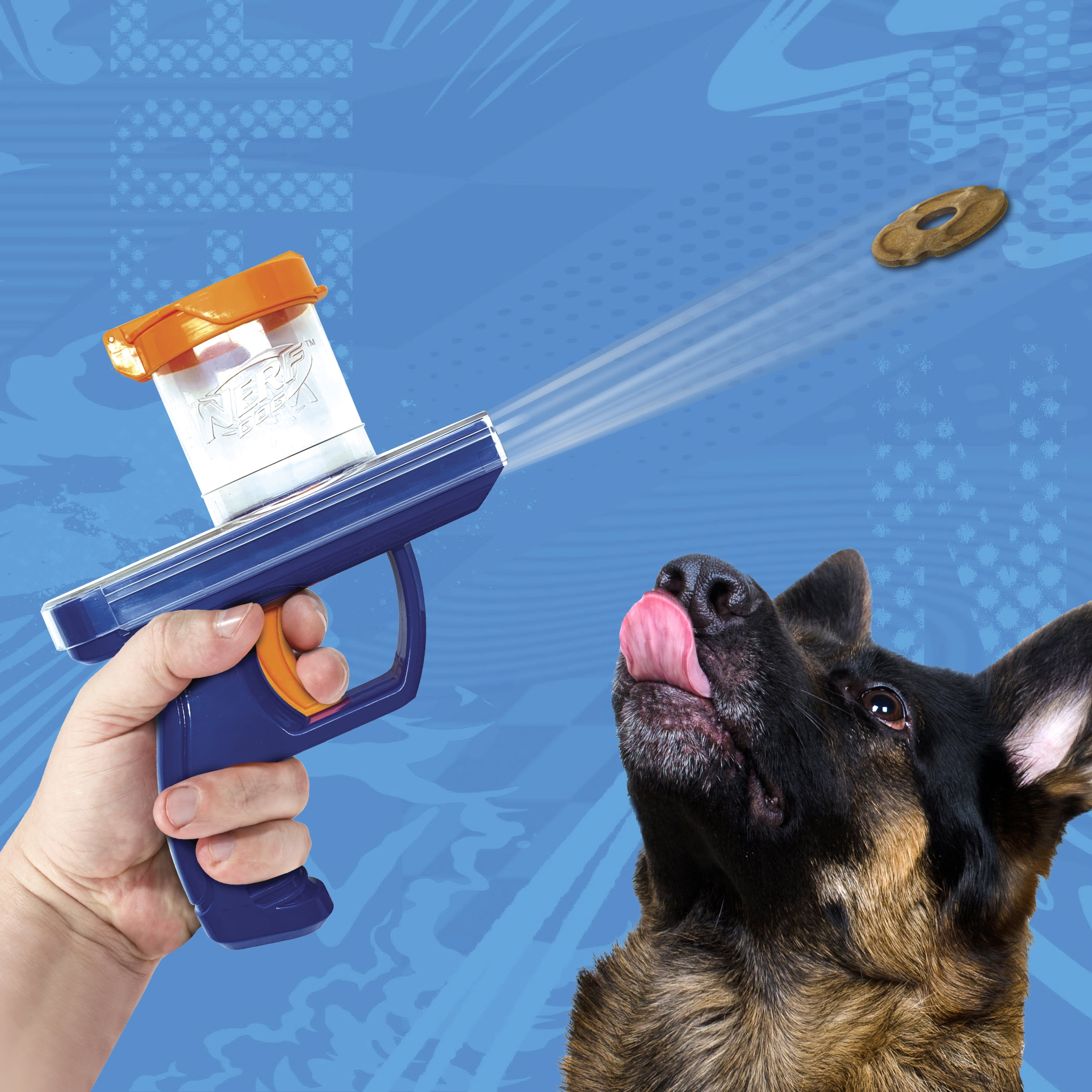 Nerf Dog Toys Treat Blaster Fetch Dog Toy with 8 Chicken-Flavored Discs