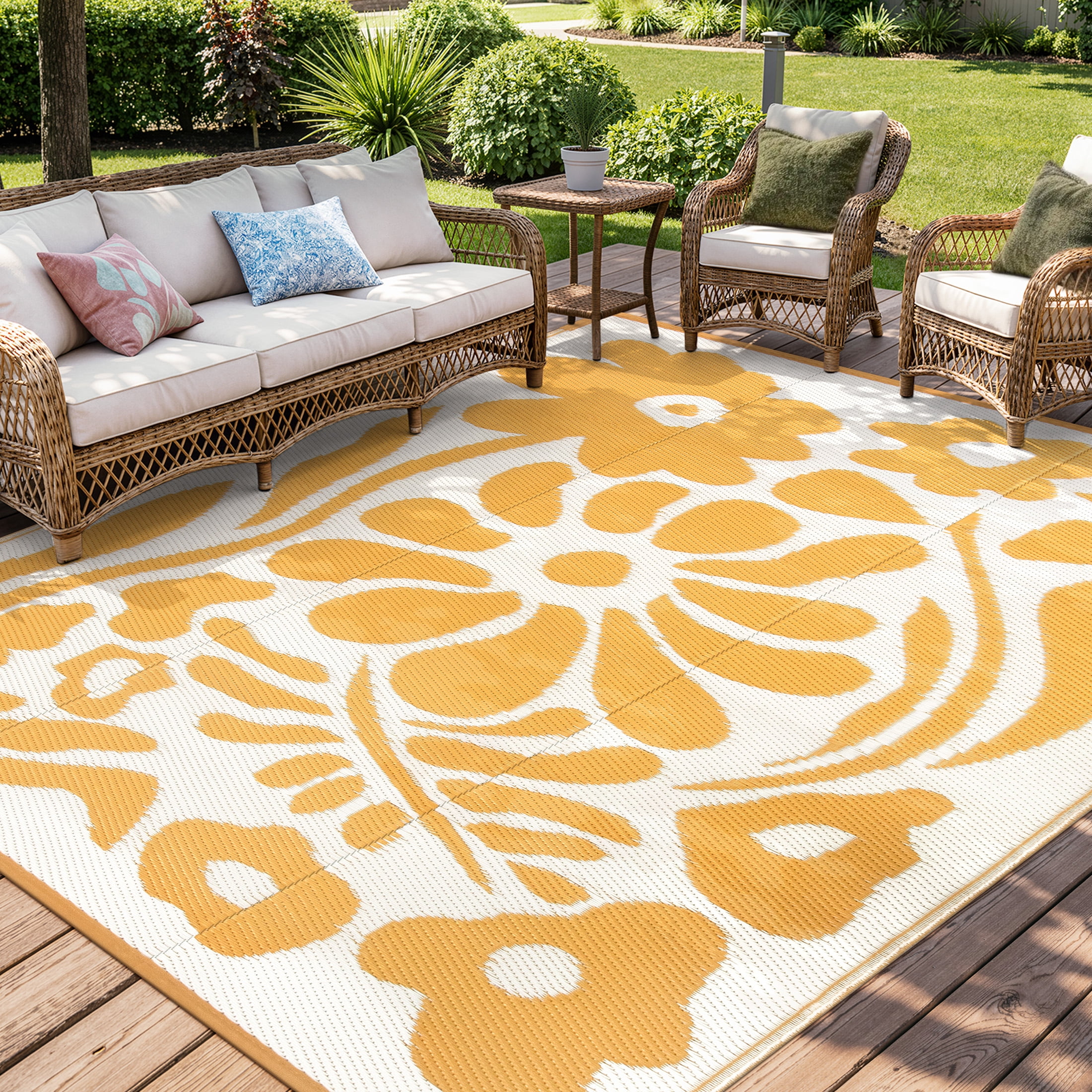 Moynesa 8'x10' Outdoor Rugs Waterproof, Plastic Straw RV Rugs for Outside, Large Portable RV Outdoor Rugs for Camping, Reversible Flower Picnic Mat for Camper Garden Tent