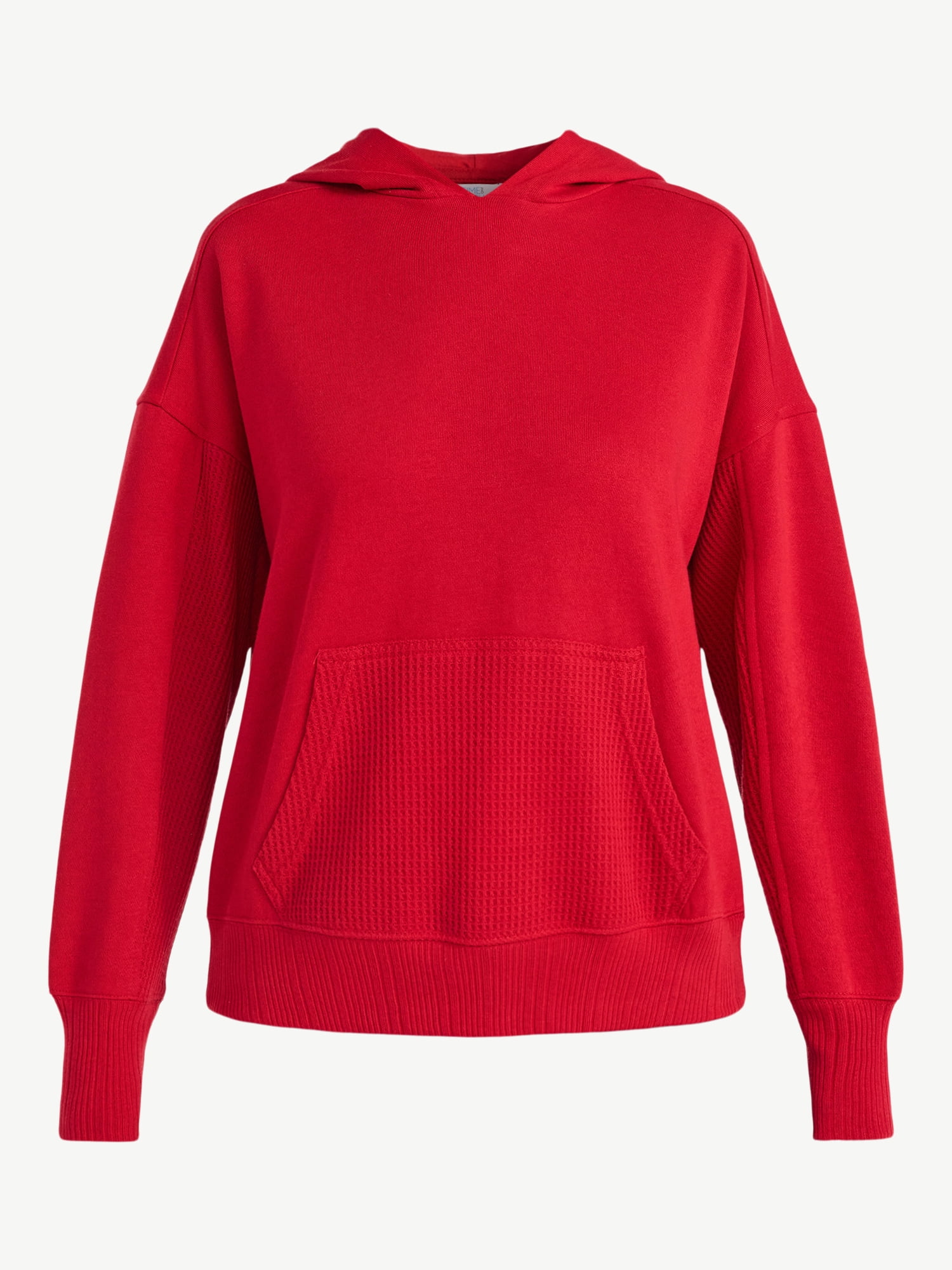 Time and Tru Waffle Pocket Mixed Media Hoodie, Size XS-XXXL