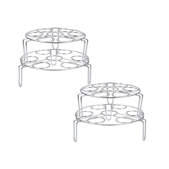 Oleegame 2PC Stainless Steel Rack Egg Rack Can Be Overlapped Double Three Legged Steam Rack Steam Grid Egg Rack Kitchen Cooking Stand Silver
