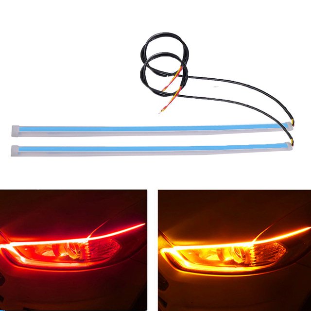 2pcs 12V Led DRL Luces De Circulación Diurna Señal De Giro Tira De Luz Del Coche Accesorios De Freno Laterales Faros Delanteros Para Auto huangjie unisex