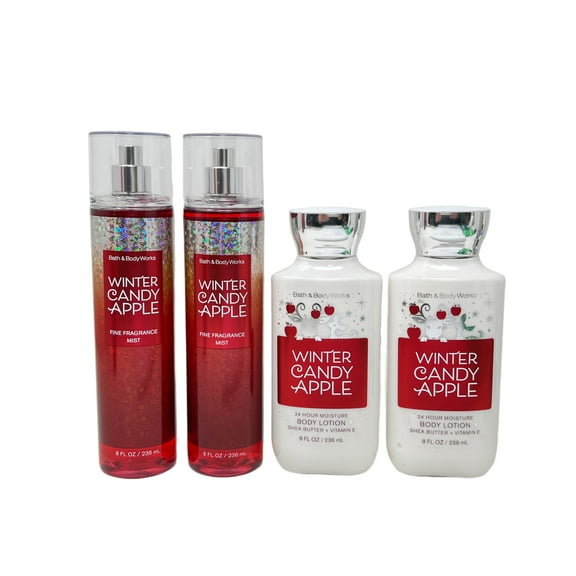 Bath & Body Works WINTER CANDY APPLE Gift Set - 2 Fragrance Mists and 2 Body Lotions - Full Size