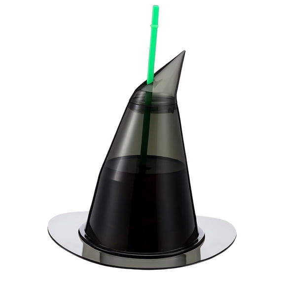 Tumbler Witch Hat Shaped Plastic Cup with Lid and Straw for Halloween Parties Novelty Themed Iced Drink Cup for Home Party Decor