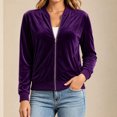 thumbnail image 5 of Kukoosong Women's Velvet Bomber Jacket, Long Sleeve Full Zip Up Stand Collar Velour Coat with Pockets, Slim Casual Lightweight Outerwear for Spring Fall Daily Wear, 5 of 7