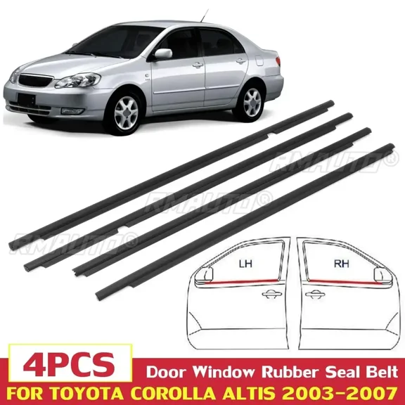NEW 4Pcs Window Weatherstrips Door Moulding Seal Belts FOR  COROLLA ALTIS 2003 2004 2005 2006 2007 black Auto Seals Body Kit