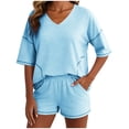 thumbnail image 3 of Sentmoon Ensembles d'Été Deux Pièces pour Femmes Hauts Mignons pour Femmes et Shorts de Sport pour Femmes Manches Courtes Col Ras du Cou Hauts Tendance Taille Élastique Coupe Régulière Chemisier pour Femme avec Poches P-2TG, 3 of 7