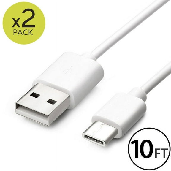 2x 10FT USB Type C Cable Fast Charging Cable USB-C Type-C 3.1 Data Sync Charger Cable Cord For Samsung Galaxy S10 S9 S9  Galaxy S8 S8 Plus Nexus 5X 6P OnePlus 2 3 LG G5 G6 V20 HTC M10 Google Pixel XL