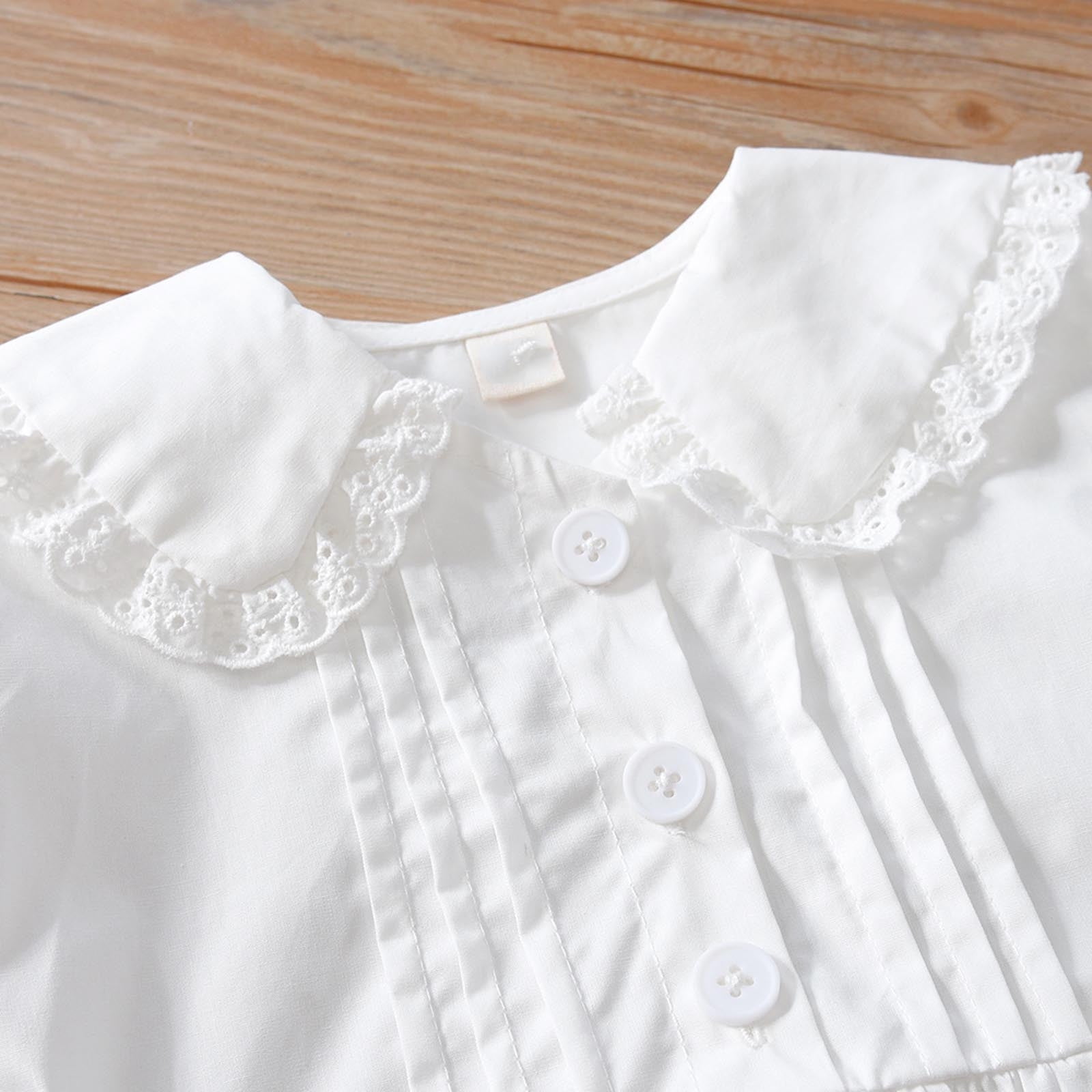 CHEEREAM Toddler Girls Casual Dress Puff Sleeve A-Line Swing Flared Party Birthday Dresses with Peter Pan Collar for 2-14 Years White 4 Years