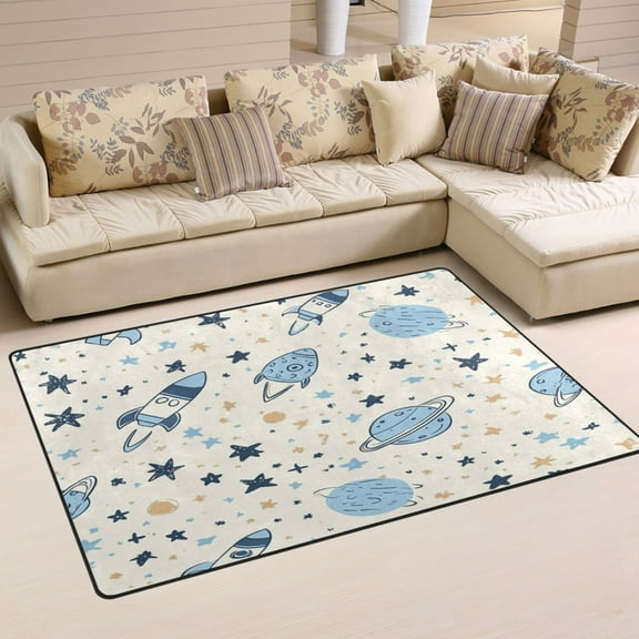Carpet Mat with Memory Foam Ultra-Soft and Non-Slip Area Rug 31"x20" Doodle Space-themed Elements