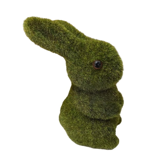 Figura de conejo de Pascua de resina flocada, adorno de conejo de Pascua con musgo artificial, pequeña escultura de conejo flocado para decoración de mesa de Pascua de primavera y jardín.