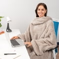 thumbnail image 4 of PAVILIA Fluffy Blanket with Sleeves Women Men Adults, Wearable Blanket Plush Soft Fuzzy, Snuggle Pocket Sleeved TV Throw, Sherpa Fleece Warm Cozy Shaggy Gifts Ideas Mom Wife, Taupe Tan, 4 of 9