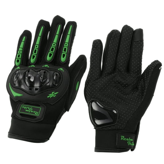 Unique Bargains XXL Motorbike Gloves Breathable Full Finger Glove Nylon Outdoor Gloves Black Green 1 Pair