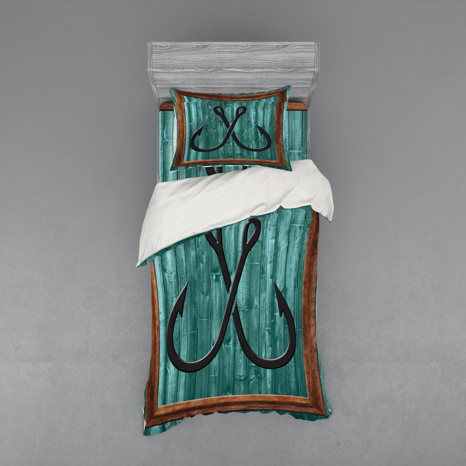 Nautical Duvet Cover Set, Fishing Lures Anchor Modern Abstract Painting