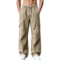thumbnail image 3 of Danhjin Men's Cargo Pants Wide Leg Elastic Waist with Drawstring Work Casual Hiking Camping Pants Loose Solid Color Trousers with Pockets, 3 of 10
