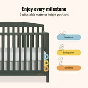 Dream On Me Odelle 5-in-1 Convertible Crib, Converts from Baby Crib to Toddler Bed, Day Bed, Kids Bed Size Bed, Three Adjustable Mattress Height Positions, Forest Green
