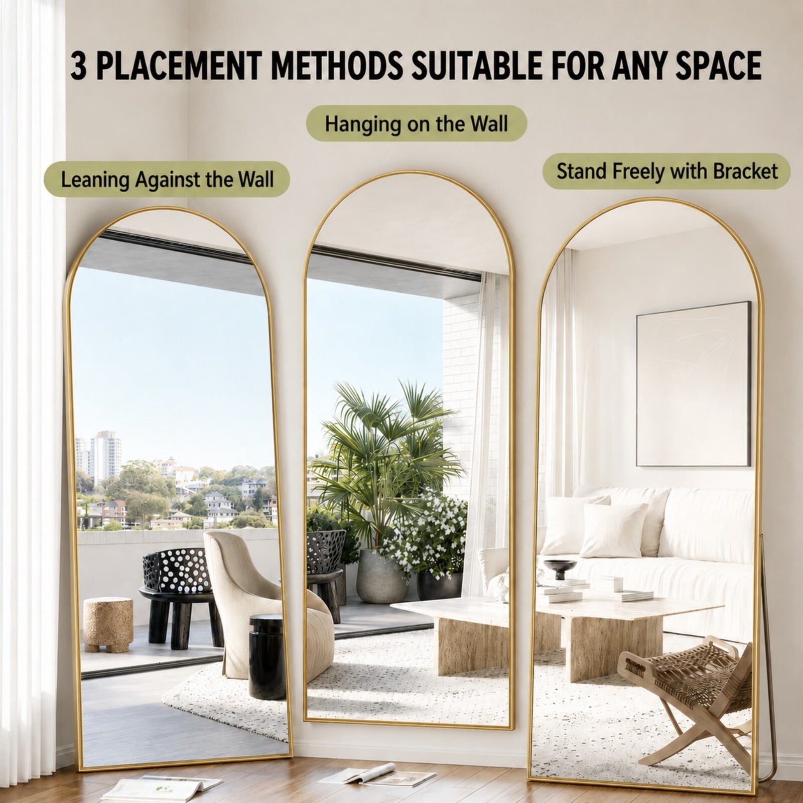GRAHMCY 59"x 16.2" Arched Full Length Mirror Full Body Floor Mirrors, Gold