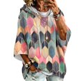 thumbnail image 2 of Womens 3/4 Sleeve Hoodies Vintage Pattern Oversized Pullover Hooded Sweatshirts, 2 of 6