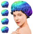 thumbnail image 7 of Shower Caps,Rainbow Tie Dye Wave Pattern Waterproof Shower Cap for Women 4 Pieces,Double Reusable Hair Cover for Shower PEVA Elastic Stretch Hem, 7 of 7
