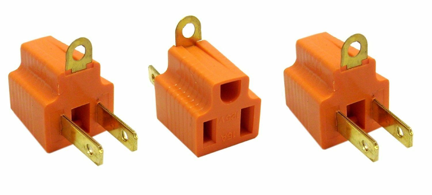 3 PACK Ground Plug Adapter 3 Prong to 2 AC Electrical Outlet Grounding