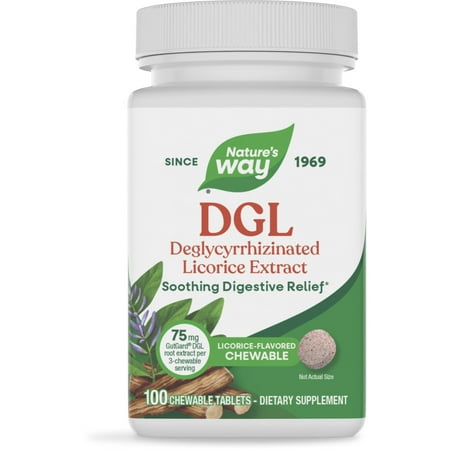 Nature's Way DGL Chewable Tablets, Soothing Digestive Relief*, Licorice Flavored, Unisex, 100ct