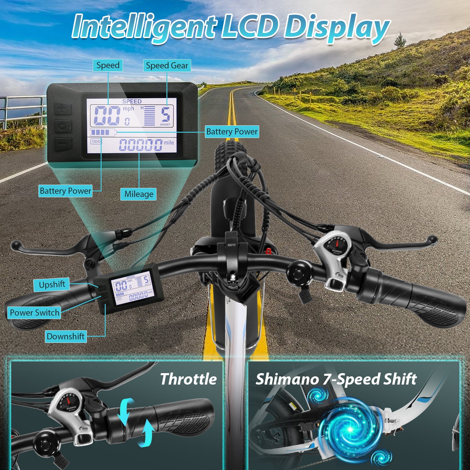 Elifine 3.0" Fat Tire Electric Bike for Adults, 48V 7.8Ah 350W Foldable Ebike with LCD, 5 Ridng Modes, Lockable Suspension Fork Electric Commuter Bicycle, 7 Speed City E-bikes for Women Teens, UL2849