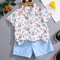 thumbnail image 2 of kpoplk Baby Boy Easter Outfit Bunny Short Sleeve Gentleman Button Down Shirts Solid Shorts Toddler Boys Party Bow Tie Suit Size 5-6 Years,Sky Blue, 2 of 9