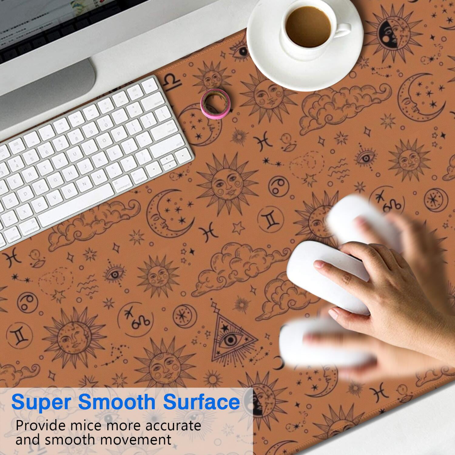 Long Mouse Pads for Desk,Orange Occult Pattern Desk Mats on Top Of Desks, Desk Mouse Pad Extra Large with 3mm Non-Slip Base and Stitched Edge for Gaming,Office,Work,Home 47.3"x23.6"