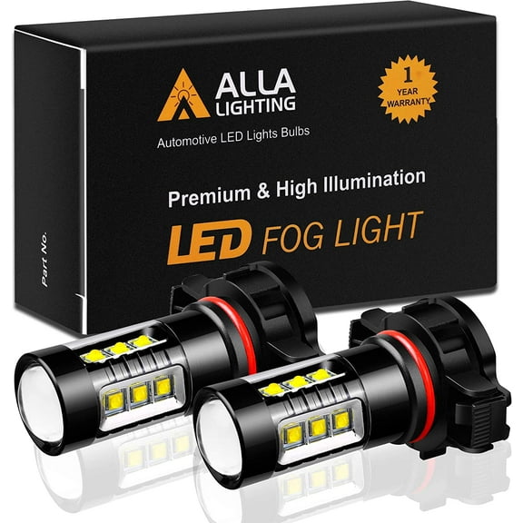 Alla Lighting 80W PG20-1 Base 5202 PS19W LED Fog Bulbs/DRL Replacement Upgrade Xtreme Super Bright CREE-SMD 5201 PS24WFF 12085 PSY19W, 6000K Xenon White