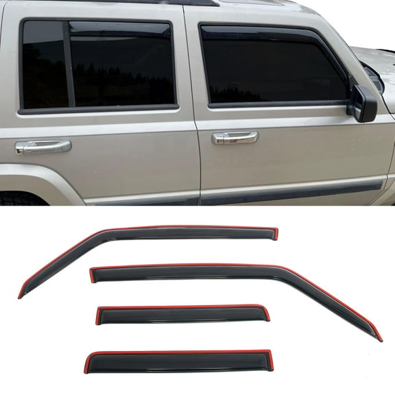 Ikon Motorsports In-Channel Window Visors Fits 2006-2010 Jeep Commander, Slim Style Side Door Rain Vent Guard Deflectors, Acrylic Smoke 4PCS