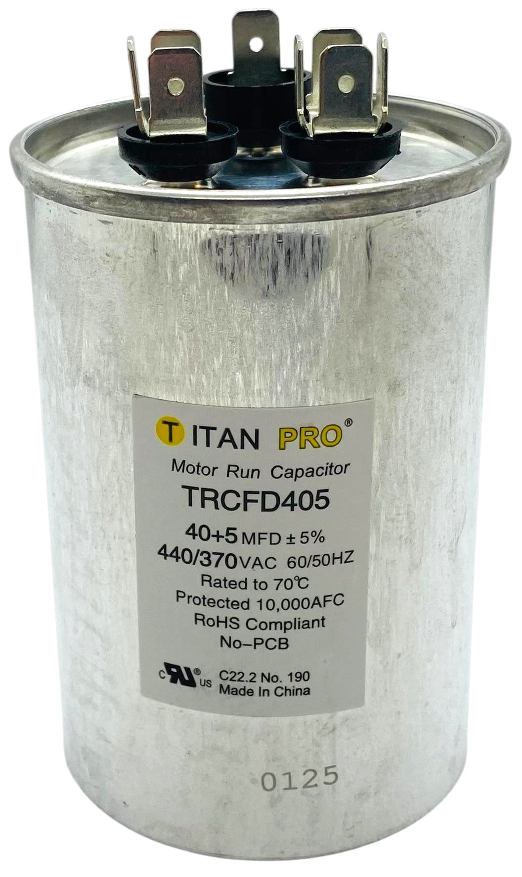 Titan Pro Run Capacitor, Round, 40+5 Mfd, 440-370V, TRCFD405