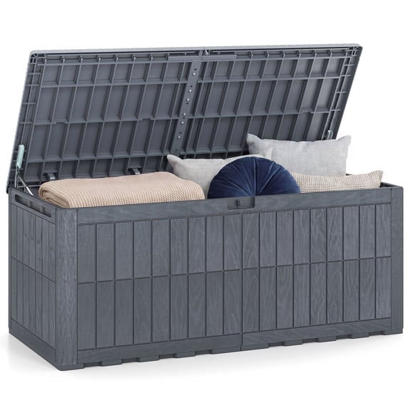 Costway 180 Gal Outdoor Deck Box, All-Weather Lockable Storage Bin with Lid and Handles Gray