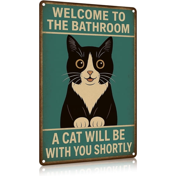 Cat Lover Bathroom Tin Sign Welcome to the Bathroom Decor 8 x 12 Inch