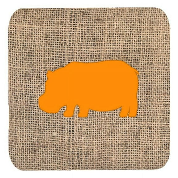Hippopotamus Burlap And Orange Foam Coasters - Set 4, 3.5 x 3.5 In.