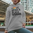 thumbnail image 2 of I Love Being a Black Woman, Black History Month Merch Gift, Heather Grey Hooded Sweatshirt or Hoodie, Medium, 2 of 5